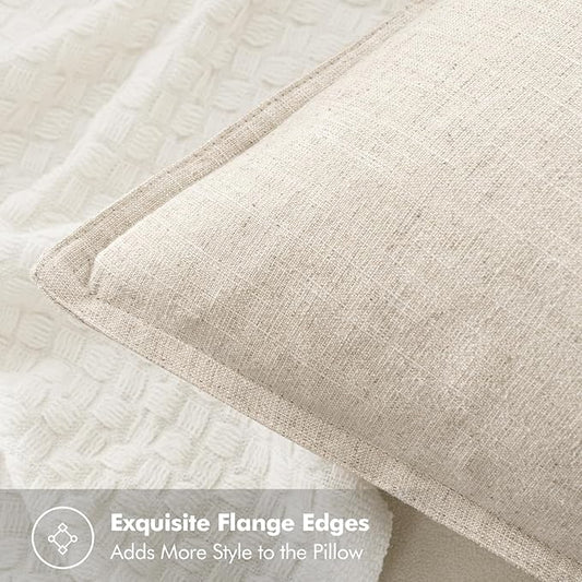MIULEE Decorative Linen Pillow Covers 20x20 Inch Natural Beige Boho Farmhouse Neutral Christmas Couch Throw Pillows for Bed Pack of 2 Accent Modern Pillowcase Sofa Livingroom Home Decor
