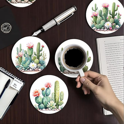 zcyhtqp, Funny Absorbent Round Ceramic Stone Coasters Set of 4 with Cork Base, Funny Coasters Cactus, Gifts for Home, Kitchen, Bar, Coffee Table, Office Table Décor