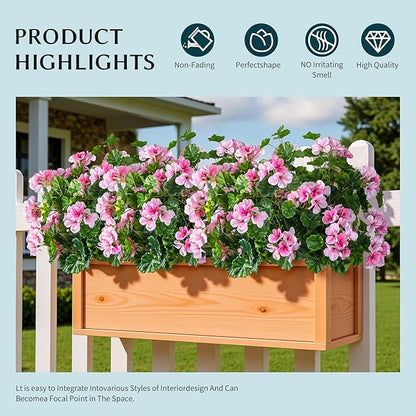 Artificial Flowers for Outdoors 17.7In Artificial Geraniums for Indoor Fake Flowers Uv Resistant Artificial Outdoor Flowers Suitable for Indoor Home Decor Outdoor Garden Decoration 8PCS (Pink)