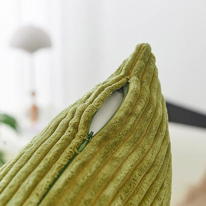 Home Brilliant Green Throw Pillow Covers 12x20 Striped Corduroy Solid Set of 2 Spring Decoration Oblong Pillowcases for Sofa Couch Living Room Decor, 12 x 20 inch, Grass Green
