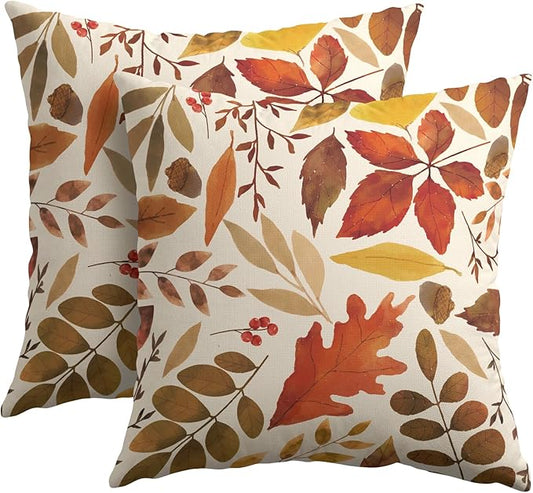 Fall Leaf Pillow Covers 24x24 Set of 2 Brown Beige Maple Leaves Autumn Harvest Throw Pillow Cases with Zipper Outdoor Decorative Cushion Cover Rustic Decoration Farmhouse Home Sofa Couch Bed Decor