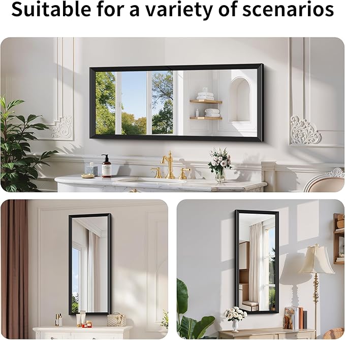 Black Bathroom Mirror 20 x 48 Inch Rectangle Wave Beveled Frame for Wall Bathroom Vanity Mirror for Over Sink, Tempered Glass,for Entryway Hangs, Bathroom Living Room Horizontal or Vertical