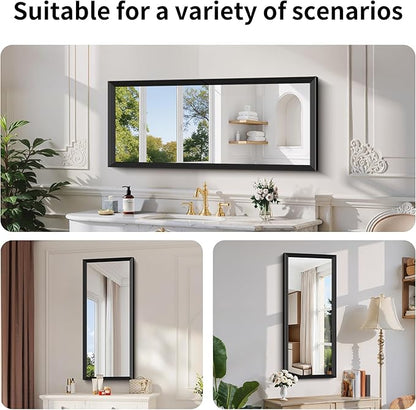 Black Bathroom Mirror 20 x 48 Inch Rectangle Wave Beveled Frame for Wall Bathroom Vanity Mirror for Over Sink, Tempered Glass,for Entryway Hangs, Bathroom Living Room Horizontal or Vertical