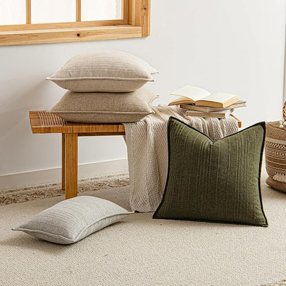 a moment Linen Pillow Covers Set of 2,Boho Farmhouse Throw Pillowcases Neutral Textured Decorative Covers for Couch Sofa Bed, Soft Linen Blend Accent Case Cushion Home Decor 20"x20"Light Grey