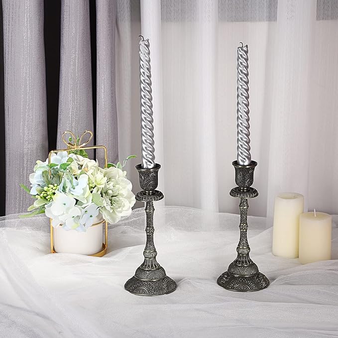 OwnMy Set of 2 Vintage Taper Candle Holders 7.4”Metal Taper Candlestick Holders, Elegant Brass Candle Stick Holders Bronze Candelabra Set for Dining Table Centerpieces Wedding Home Decoration