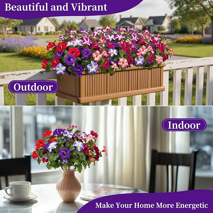 19 Inch Artificial Flowers for Outdoor Indoor Garden Home Decoration,Faux Flower for Home Office Garden Patio Balcony 4 Bundles (Multiple Color)