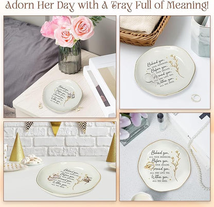 OASSIE Christmas Graduation Gifts for Women - 4"x4" Round-Shaped Ceramic Jewelry Dish Tray - Thank You Inspirational College High School Graduation Gifts for Her Friend Sister, Decorative Trinket Dish