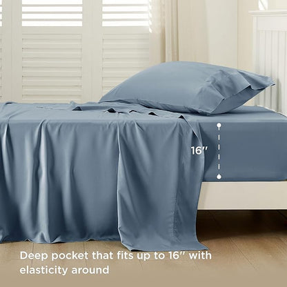 Bedsure Cooling Sheets Twin XL, Rayon Derived from Bamboo, Breathable & Soft Twin XL Sheet Sets, Deep Pocket Up to 16 Inches, Hotel Luxury Silky Dorm Bedding for Hot Sleepers, Dusty Blue