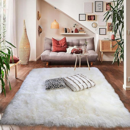 Woolous Large Sheepskin Rug, Genuine New Zealand Sheepskin Wool Mattress Topper or Soft Fluffy Ivory Shaggy Area Carpet for Bedroom, Living Room, 6.5 x 6.5 ft