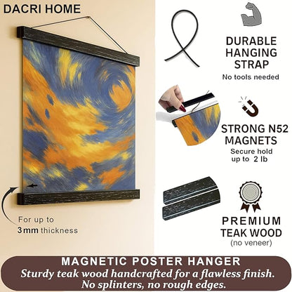 42 Inch Magnetic Poster Hanger Frame - Sturdy Teak Wood Poster Hanger, Strong Magnets for Safe and Quick Hanging Maps, Pictures, Prints, Scroll Wall Art 42x24 42x28 42x30 (42", Black)