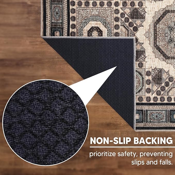 Keen Home Design 2x10 Rug - Machine Washable Runner Rug with Non-Slip Backing, Ideal for Hallway, Entryway, Kitchen, Laundry Room - Vintage, Easy Clean, Durable, Low Pile - (2'6" x 10')