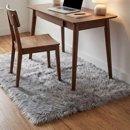 3 x 5 ft Fluffy Gray Rug – Cozy Faux Fur Rug for Bedroom, Living Room, or Nursery – Soft Faux Sheepskin Decor Accent