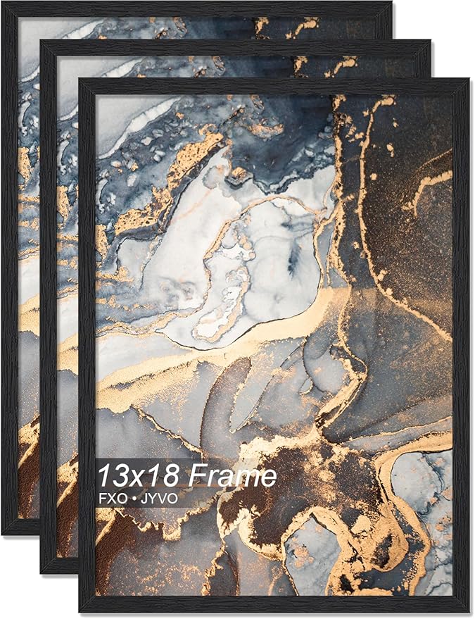 Engineered Wood 13x18 Picture Frame Set of 3, Black Frame for 13 x 18 Inch Picture Poster Photo, Light Weight 13 by 18 Frame with Wood-grain for Wall - 3 Pack/Black/13 x18