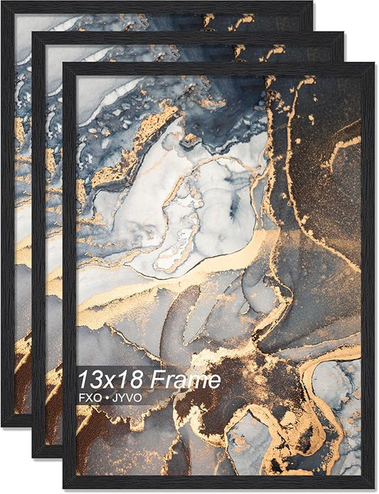 Engineered Wood 13x18 Picture Frame Set of 3, Black Frame for 13 x 18 Inch Picture Poster Photo, Light Weight 13 by 18 Frame with Wood-grain for Wall - 3 Pack/Black/13 x18