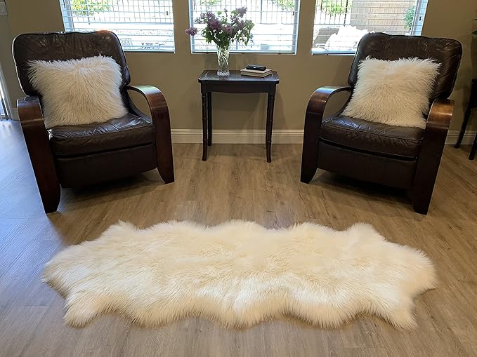 LAMBZY Faux Sheepskin Super Soft Hypoallergenic Silky Shag Rug for Living Room, Kids Room, Sofa (Double 2'x6', White)