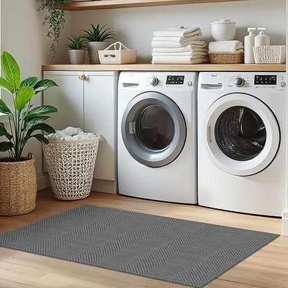 IOHOUZE Washable Runner Rug 2x5 Non Slip Runners for Hallways Entryway Runner Indoor, Kitchen Throw Rug Woven Cotton Floor Carpet for Hall Entrance Bedroom, Charcoal/Dark Grey