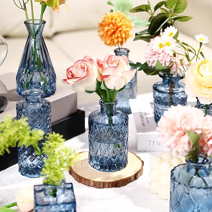 Glass Bud Vases Set of 60, Small Glass Vase for Flowers, Blue Small Vases for Centerpieces, Vintage Bud Vase in Bulk for Wedding, Party, Events, Reception, Home Decor