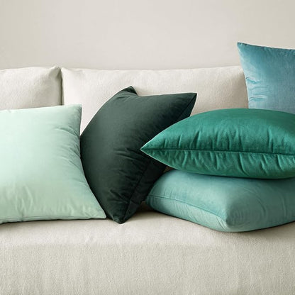 MIULEE 26x26 Inch Euro Sham Velvet Pillow Covers, Set of 2 Large Square Decorative Pillows -Aqua Green Super Soft for King Bed, Sofa, Couch, Accent Chairs with Hidden Zipper