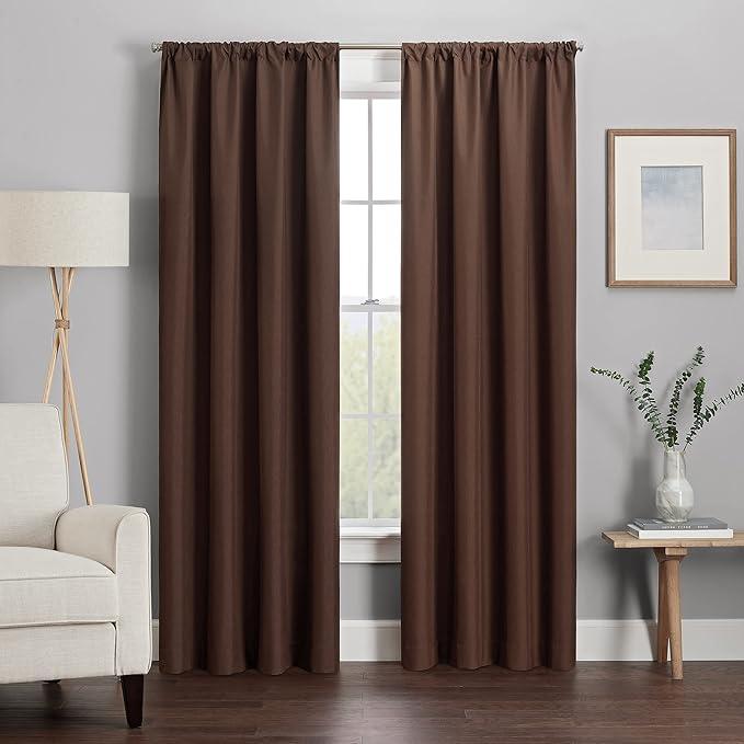 ECLIPSE Kendall Modern Blackout Thermal Rod Pocket Window Curtain for Bedroom or Living Room (1 Panel), 42" x 54", Chocolate