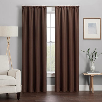 ECLIPSE Kendall Modern Blackout Thermal Rod Pocket Window Curtain for Bedroom or Living Room (1 Panel), 42" x 95", Chocolate