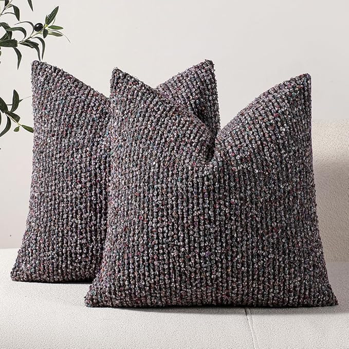 Striped Throw Pillow Covers 18x18 Set of 2 Colorful PurpleTextured Boucle Chic Morden Boho Accent Farmhouse Square Decorative Couch Pillow Covers for Home Decor Bed Sofa Living Room
