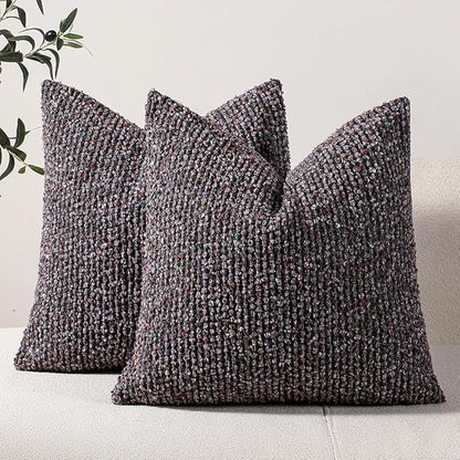 Striped Throw Pillow Covers 18x18 Set of 2 Colorful PurpleTextured Boucle Chic Morden Boho Accent Farmhouse Square Decorative Couch Pillow Covers for Home Decor Bed Sofa Living Room