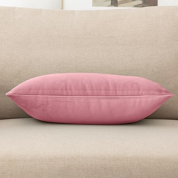 NiNi ALL Decorative Throw Pillow Covers Velvet 20x30 Inch Pack of 2 Pink Cushion Covers Soft for Couch Sofa Bedroom Living Room Outdoor