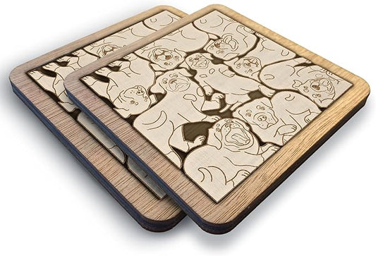02 Rottweiler Dog Coaster - Rottweiler Dog Puzzle Wooden Coaster Set - Interlocking Jigsaw Drink Mats with Laser-Cut Design for Rottweiler Lovers