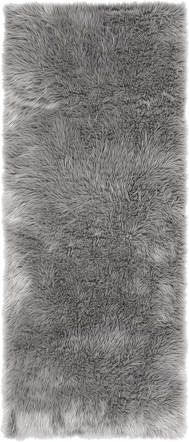 SAFAVIEH Faux Sheep Skin Collection Runner Rug - 2'6" x 6', Grey, Silken Glam Design, Non-Shedding & Easy Care, 2.35-inch Thick Ideal for High Traffic Areas in Living Room, Bedroom (FSS235D)