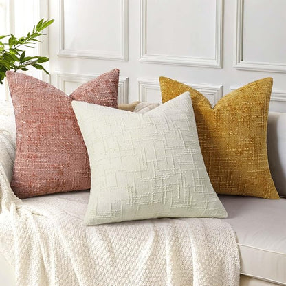 decorUhome Spring Pink Chenille Euro Sham Throw Pillow Covers 22x22 Set of 2 Textured Slubby Couch Pillow Covers Farmhouse Accent Modern Neutral Decorative Pillow Cases for Bed Sofa Living Room