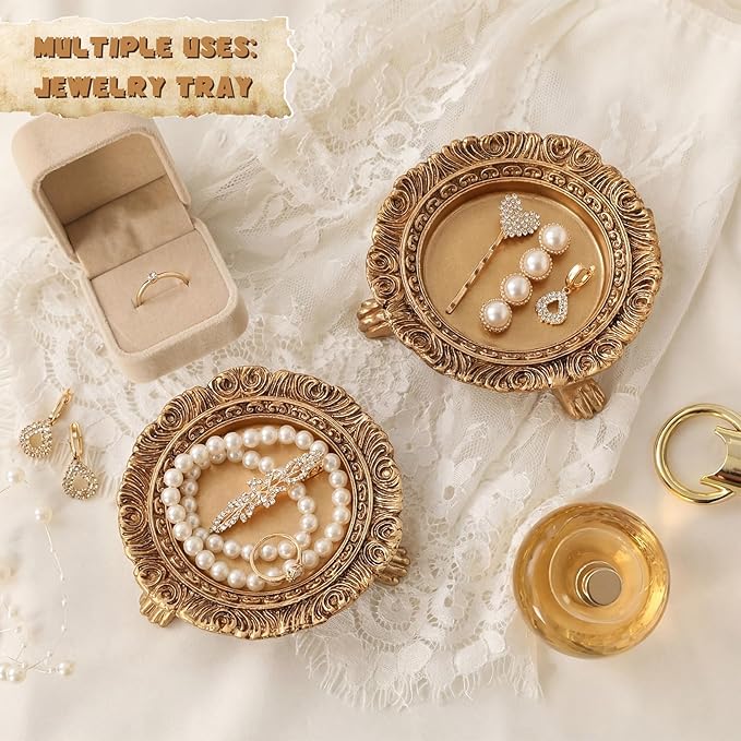 3 Pack Brass Color Candle Holder Pedestal Dish Stand Gold Vintage Tray Clawfoot Plate Decor for Jewelry Wax Ring Trinket
