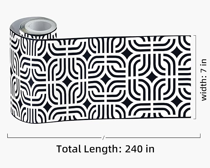 FLFK Wallpaper Border - Black and White Peel and Stick Wall Borders Decal Trim Geometric Pattern 7" x 240"