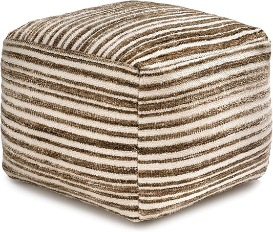 Anji Mountain 100% Handmade & Handcrafted Comfortable Home Décor Pouf Ottoman Footrest for Living Room, Bedroom, Nursery, Kidsroom, Patio Furniture - (22" x 22" x 16" - Brown)