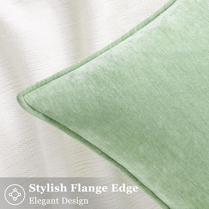 decorUhome Spring Couch Euro Sham Throw Pillow Covers 22x22 Set of 2, Decorative Soft Velvet Neutral Chenille Pillow Covers with Elegant Design for Sofa Bed Living Room Home Decor, Sage Green