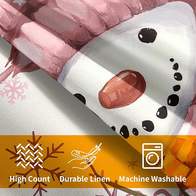 Christmas Pillow Covers 24x24 Set of 2 Pink Snowman Throw Pillow Covers Winter Pillowcase Linen Decoration Farmhouse Bird Cozy Soft Cushion Case Couch for Indoor Outdoor Home Decor