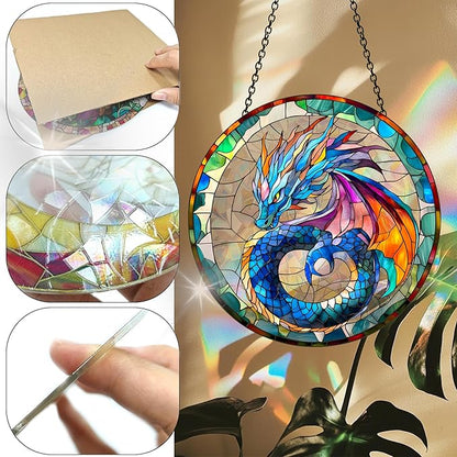 VAIIEYO Dragon Acrylic Sun Catcher Window Hanging Decoration, 7.8 Inch Double-Sided Light Reflecting Ornament for Window, Garden, Porch or Balcony Decor, Housewarming, Gift for Natural Lovers