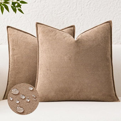 Kevin Textile Waterproof Decorative Pillow Covers Camel 22x22 Inch Pack of 2 Soft Boucle Textured Euro Pillowcases Elegant Accent Pillows for Couch Sofa Chair Bed Home Decor Indoor Outdoor