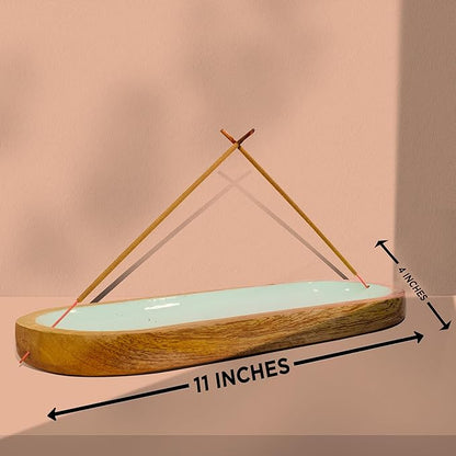 Hand Painted Incense Holder-Incense Burner/Ash Catcher/Handmade Wooden Insence Tray – Modern Gift Home/Room/Kitchen Décor Size 11x4x1.5 Inches