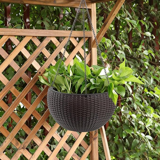 13.5 inch 2Pack Large Hanging Planters for Outdoor/Indoor Plants, Self Watering Hanging Pot with Water Level Indicato, Drainage Holes and Chain for Garden Porch, Brown