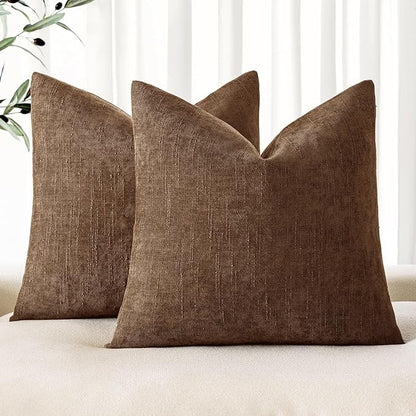 MIULEE Pack of 2 Decorative Throw Pillow Covers Soft Chenille Throw Pillows Solid Neutral Farmhouse Textured Cushion Covers for Couch Sofa Bedroom Living Room 24x24 Inch,Honey Brown
