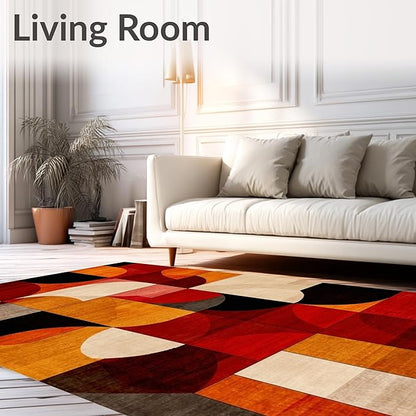 Flatwoven High Traffic Area Rug 5x7, Ember Abstract Geometric Shape Throw Indoor Floor, Non Slip, Stain Resistant, Washable Area Rugs for Living Room, Bedroom (Orange, 5x7)
