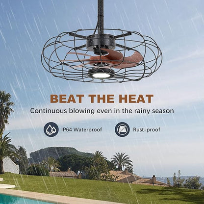 20" Outdoor Ceiling Fan with Light, With Remote and App Remote, IP65 Waterproof Gazebo Hanging Fan, 3CCT Dimmable, Portable Plug in Ceiling Fan with Cord Hook for Patio Porch Pergola Indoor(Black)