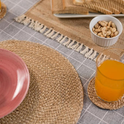 Eco Crave Jute Round Woven Placemats Set of 16, Natural 13 Inch Boho Farmhouse Rustic Hand Woven Place mat for Dining Table Decor, Wicker Chargers Heat Resistant Easy to Clean and Non-Slip Placemat