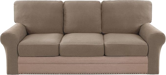 H.VERSAILTEX Multi-Pieces Sofa Covers Stretch Couch Covers Form Fitted Seats and Back Cushions Covers (3 Seat Covers Plus 3 Back Cusion Covers, Bonus 2 Armrest Covers), Macchiato