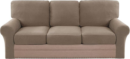 H.VERSAILTEX Multi-Pieces Sofa Covers Stretch Couch Covers Form Fitted Seats and Back Cushions Covers (3 Seat Covers Plus 3 Back Cusion Covers, Bonus 2 Armrest Covers), Macchiato
