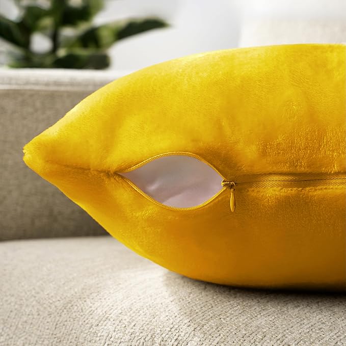 PAVILIA Mustard Yellow Throw Pillow Covers 20x20 Set of 2, Decorative Pillow Cases for Bed Sofa Couch, Boho Aesthetic Accent Decor Cushion Bedroom Living Room, Velvet Square Euro Sham Covers, Yellow
