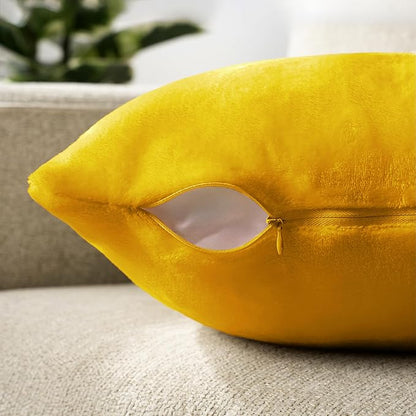 PAVILIA Mustard Yellow Throw Pillow Covers 20x20 Set of 2, Decorative Pillow Cases for Bed Sofa Couch, Boho Aesthetic Accent Decor Cushion Bedroom Living Room, Velvet Square Euro Sham Covers, Yellow