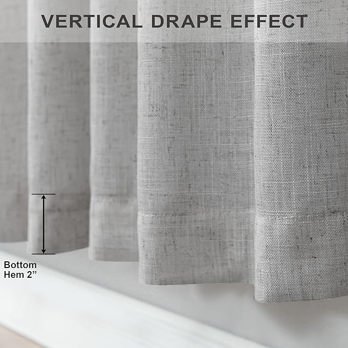 Light Grey Curtains 45 Inch Length for Kitchen Door 2 Panels Sets Rod Pocket Back Tab Loops Flax Linen Semi Transparent Opaque Short Gray Curtains for Bathroom Small Window Bedroom Contemporary Decor