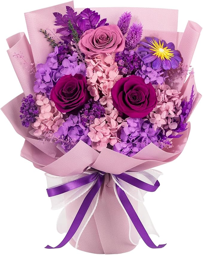 Preserved Flowers Bouquets That Last 3-5 Years Real Forever Flowers Rose Bouquet for Mom Anniversary Birthday Thanksgiving Christmas Gift for Women Grandma Wife Friends Her