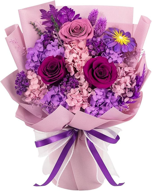 Preserved Flowers Bouquets That Last 3-5 Years Real Forever Flowers Rose Bouquet for Mom Anniversary Birthday Thanksgiving Christmas Gift for Women Grandma Wife Friends Her